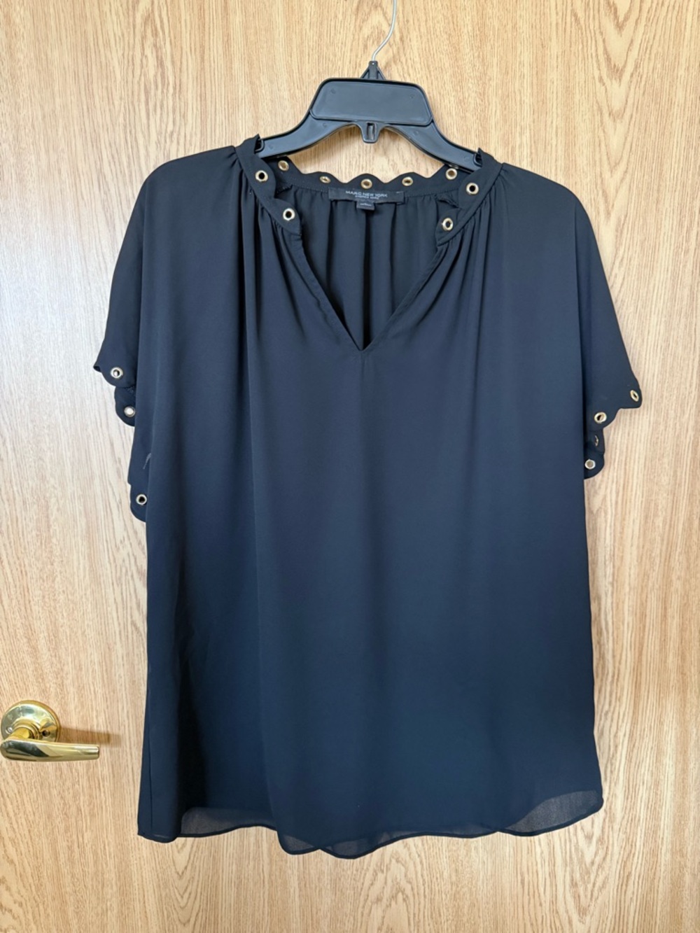 Marc New York Black Eyelet Trim V-Neck Blouse